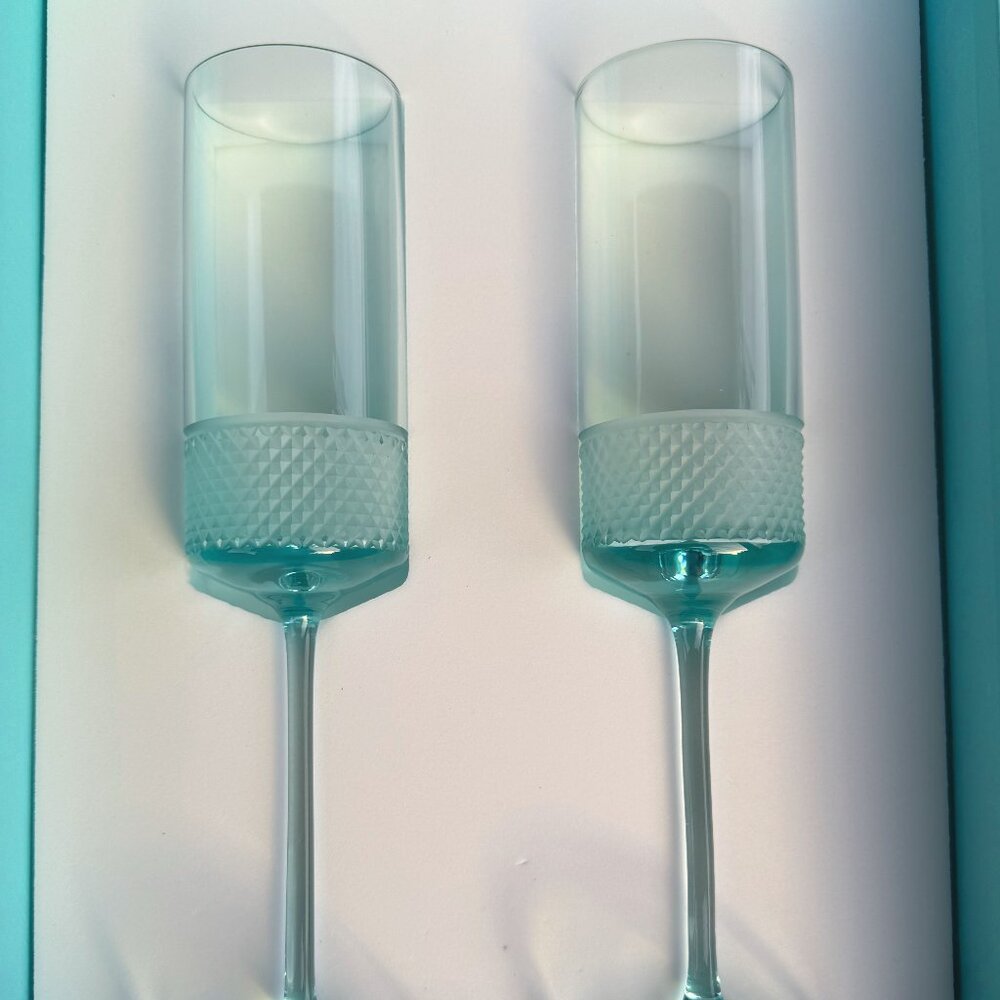 Tiffany Blue Diamond Point Champagne Flutes